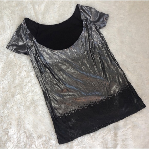 Free People 🖤 Gunmetal Sequined Ombre Backless Oversized Shift Mini Dress, S/XS - Picture 7 of 15